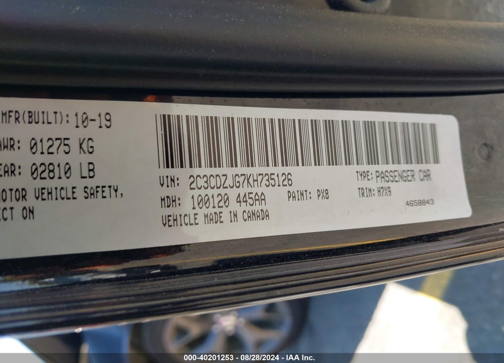 2019 DODGE CHALLENGER GT VIN: 2C3CDZJG7KH735126
