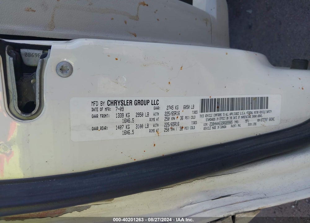 2009 DODGE GRAND CARAVAN SE VIN: 2D8HN44E69R689905