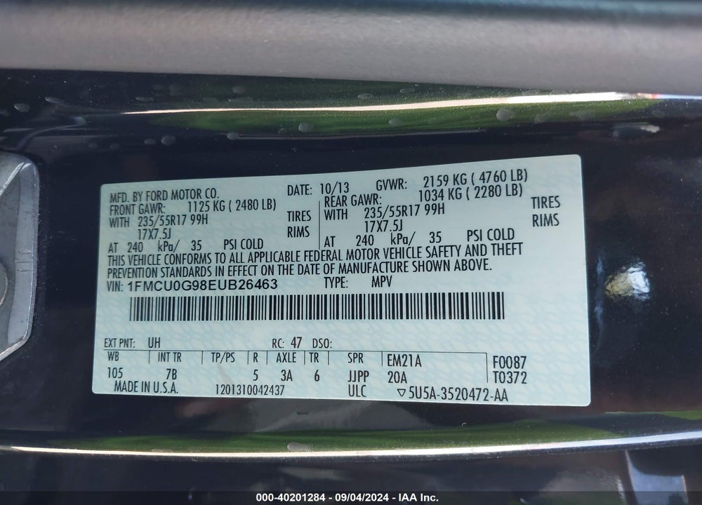 2014 FORD ESCAPE SE VIN: 1FMCU0G98EUB26463