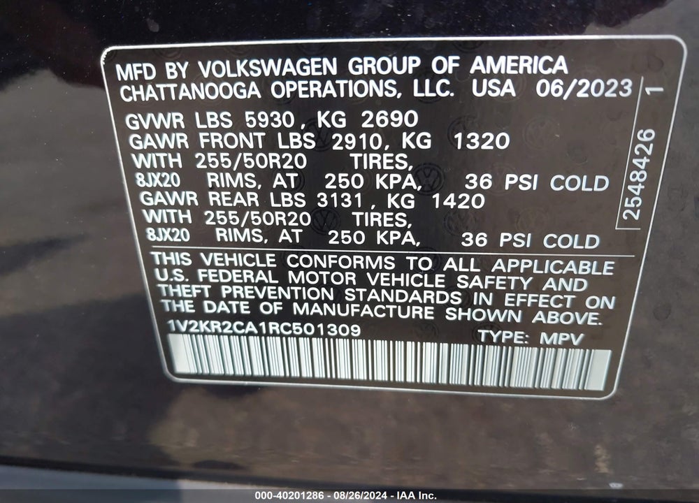 2024 VOLKSWAGEN ATLAS 2.0T SE W/TECHNOLOGY VIN: 1V2KR2CA1RC501309