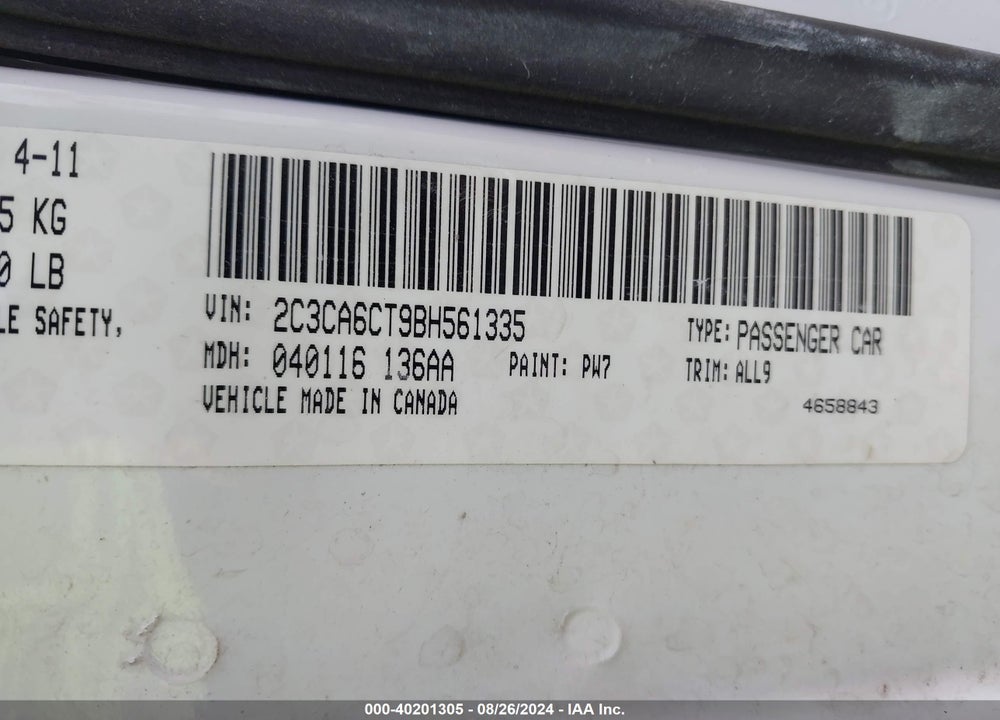 2011 CHRYSLER 300C VIN: 2C3CA6CT9BH561335