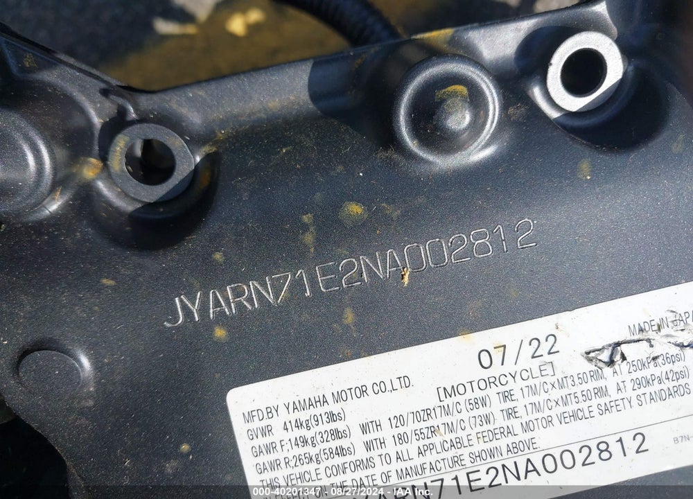 2022 YAMAHA MT09 VIN: JYARN71E2NA002812