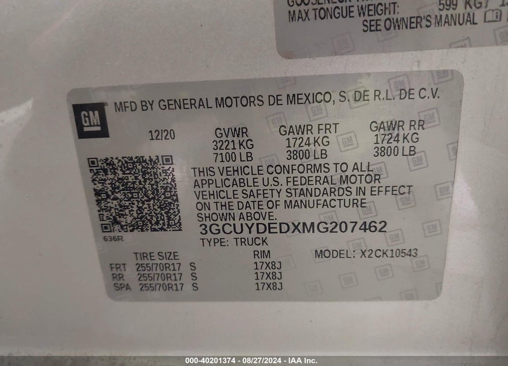 2021 CHEVROLET SILVERADO 1500 4WD SHORT BED LT VIN: 3GCUYDEDXMG207462