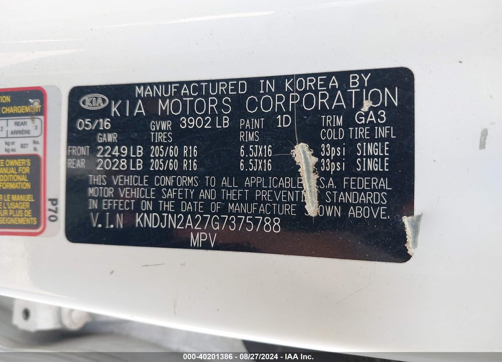 2016 KIA SOUL VIN: KNDJN2A27G7375788