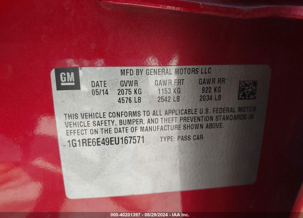 2014 CHEVROLET VOLT VIN: 1G1RE6E49EU167571