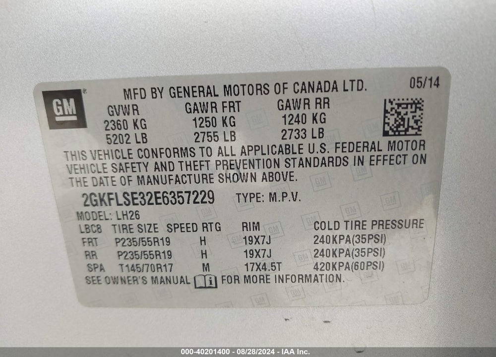 2014 GMC TERRAIN SLT-1 VIN: 2GKFLSE32E6357229