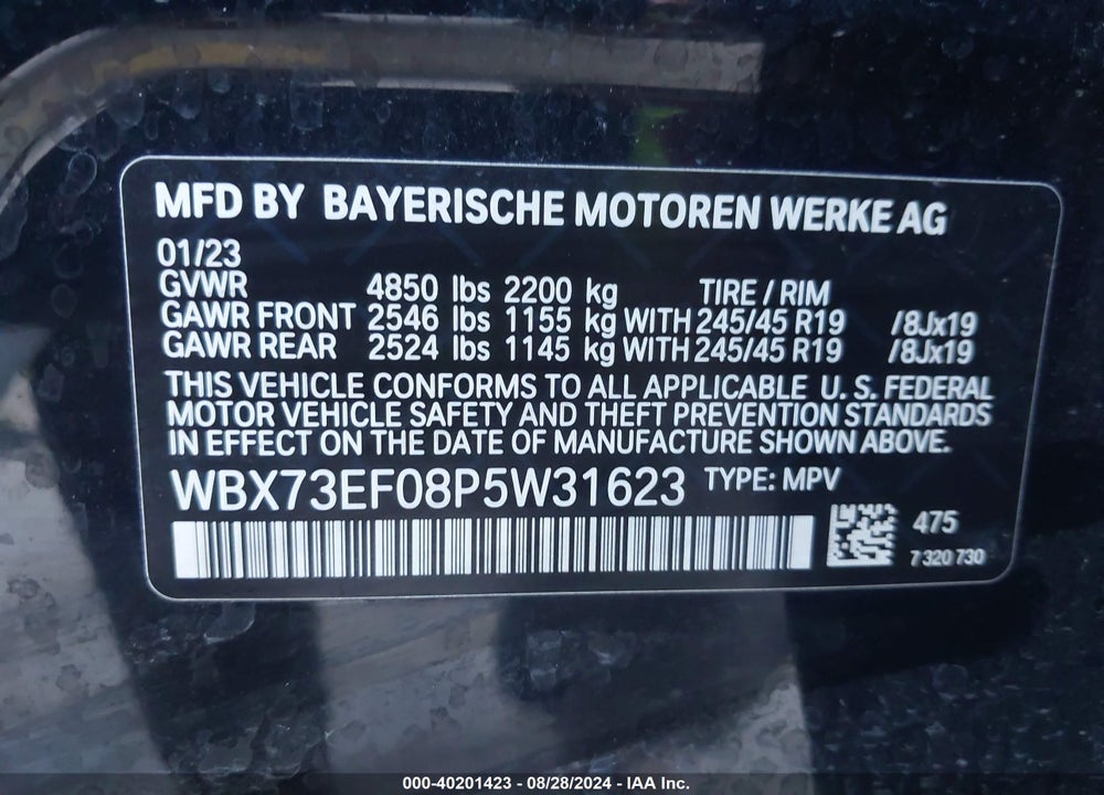 2023 BMW X1 XDRIVE28I VIN: WBX73EF08P5W31623