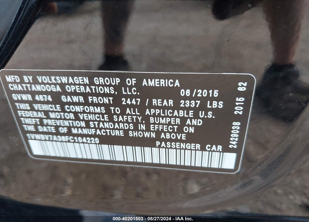 2015 VOLKSWAGEN PASSAT 2.0L TDI SE VIN: 1VWBV7A36FC104220