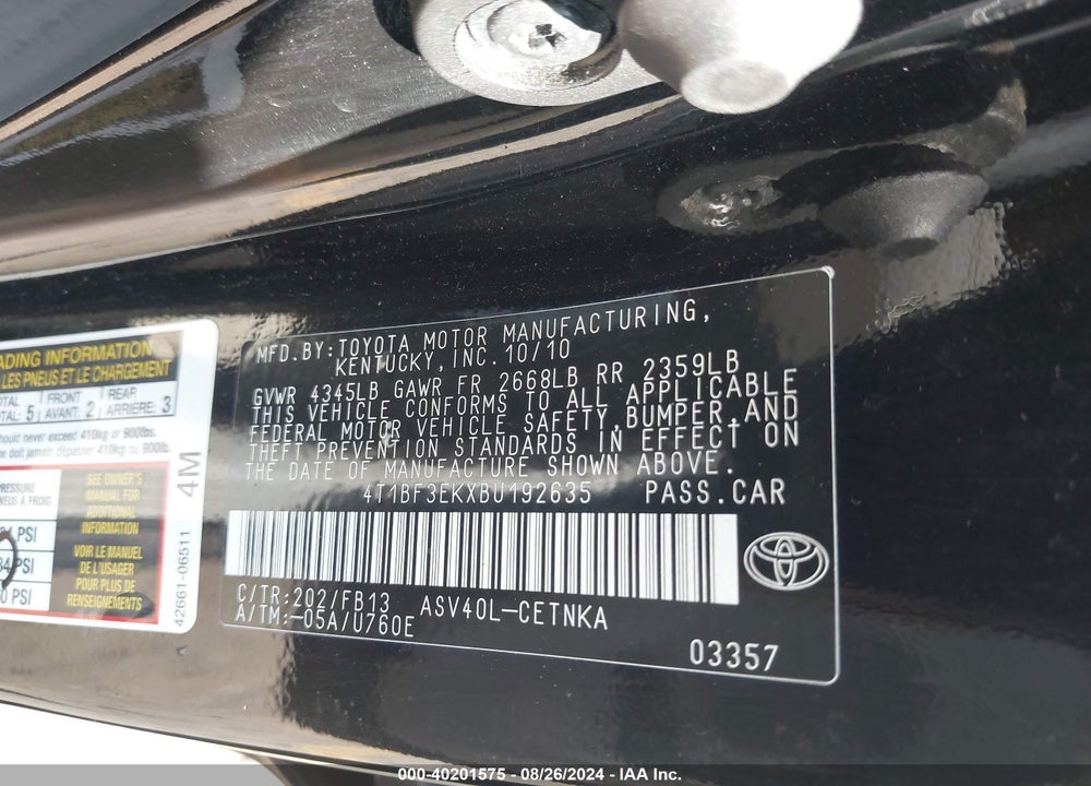 2011 TOYOTA CAMRY LE VIN: 4T1BF3EKXBU192635