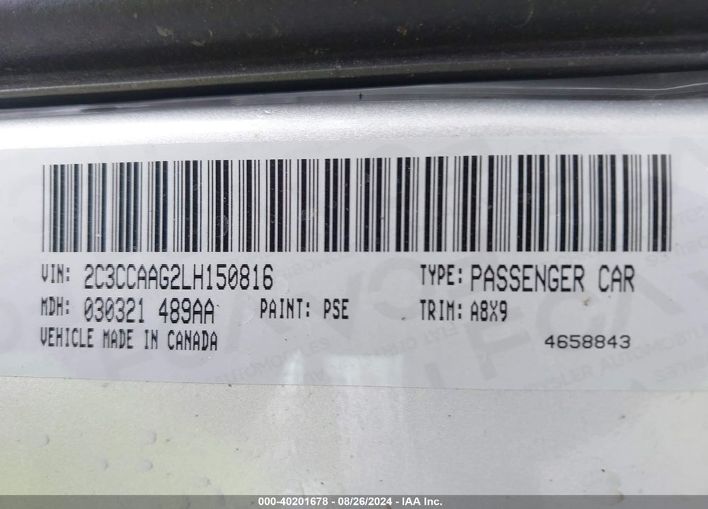 2020 CHRYSLER 300 TOURING VIN: 2C3CCAAG2LH150816