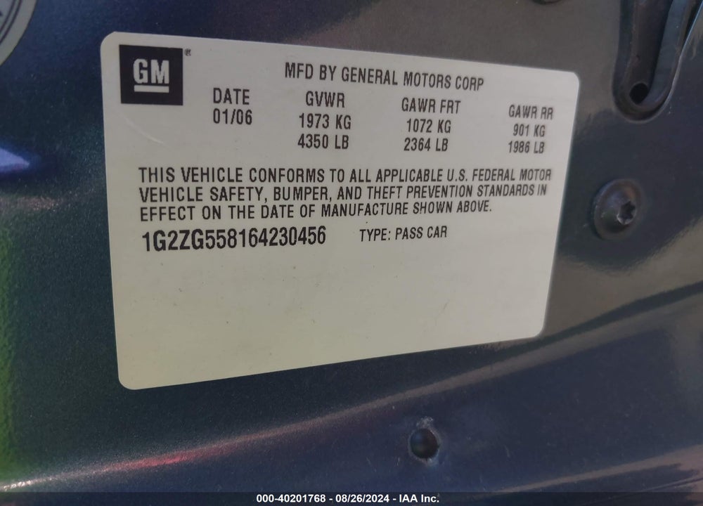 2006 PONTIAC G6 VIN: 1G2ZG558164230456