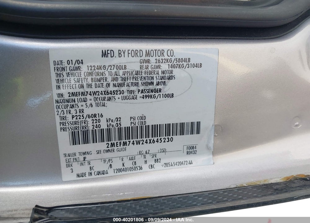2004 MERCURY GRAND MARQUIS GS VIN: 2MEFM74W24X645230