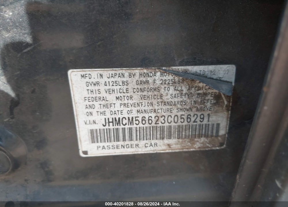2003 HONDA ACCORD 2.4 EX VIN: JHMCM56623C056291