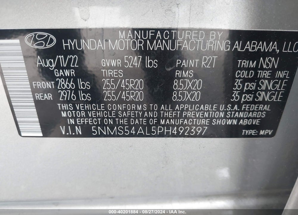2023 HYUNDAI SANTA FE CALLIGRAPHY VIN: 5NMS54AL5PH492397
