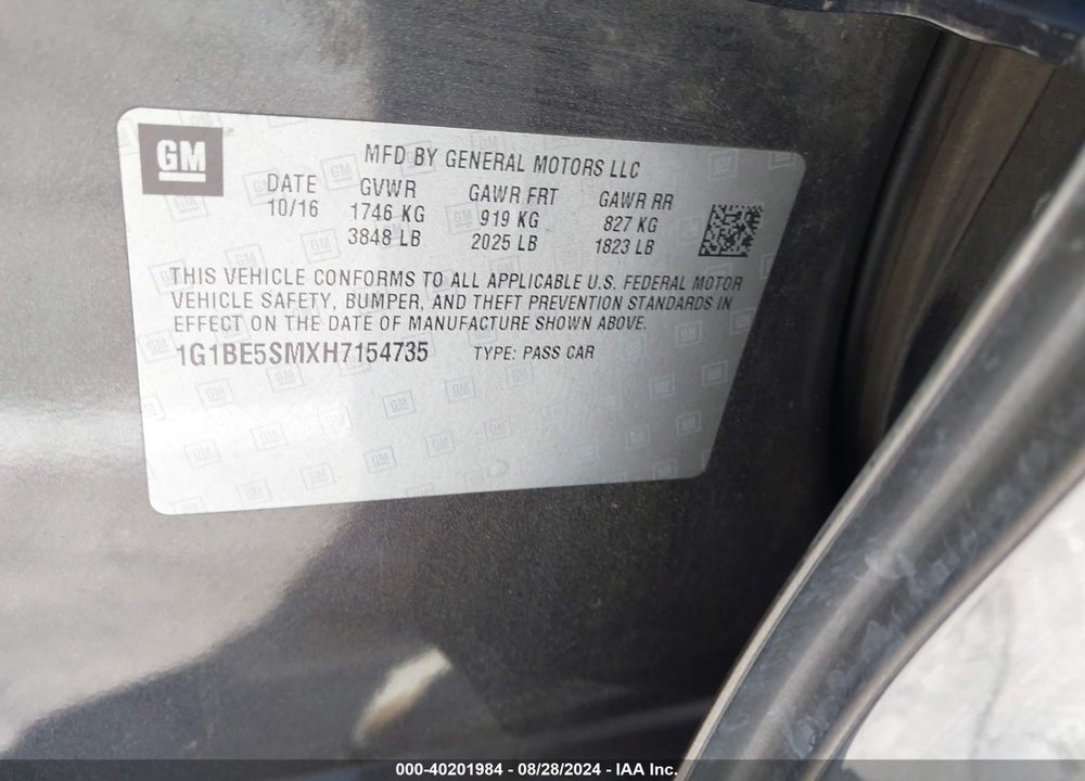 2017 CHEVROLET CRUZE LT AUTO VIN: 1G1BE5SMXH7154735