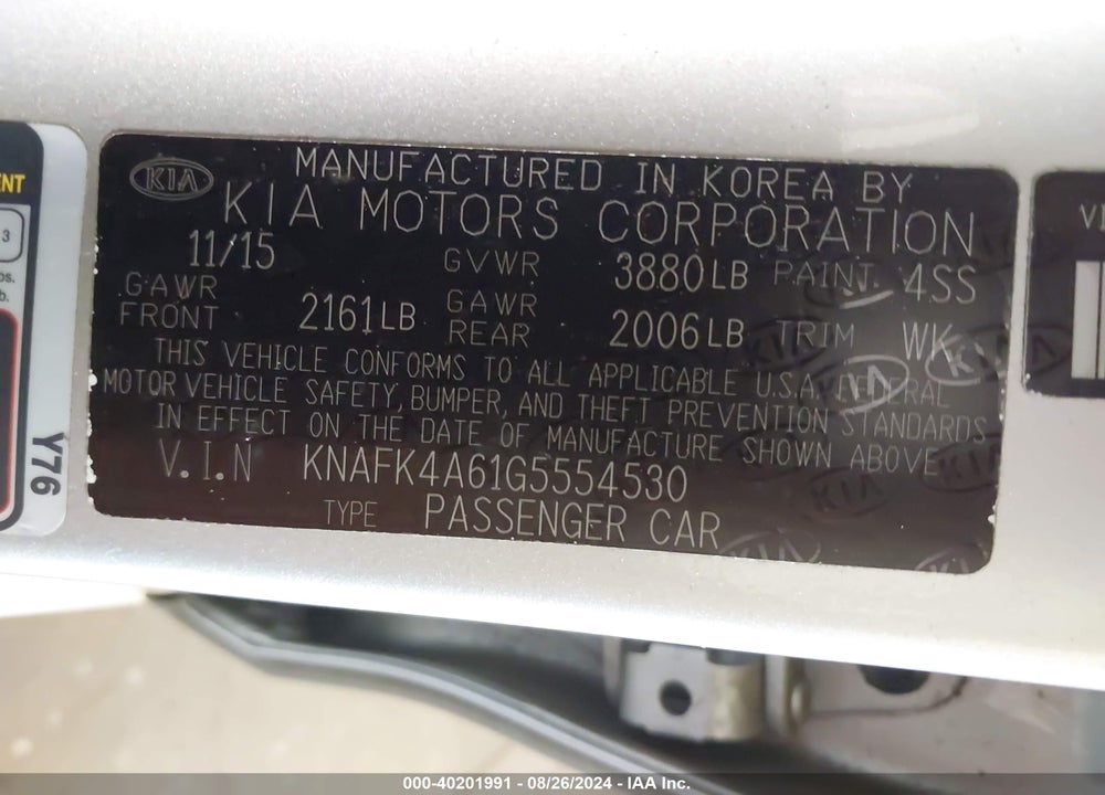 2016 KIA FORTE LX VIN: KNAFK4A61G5554530