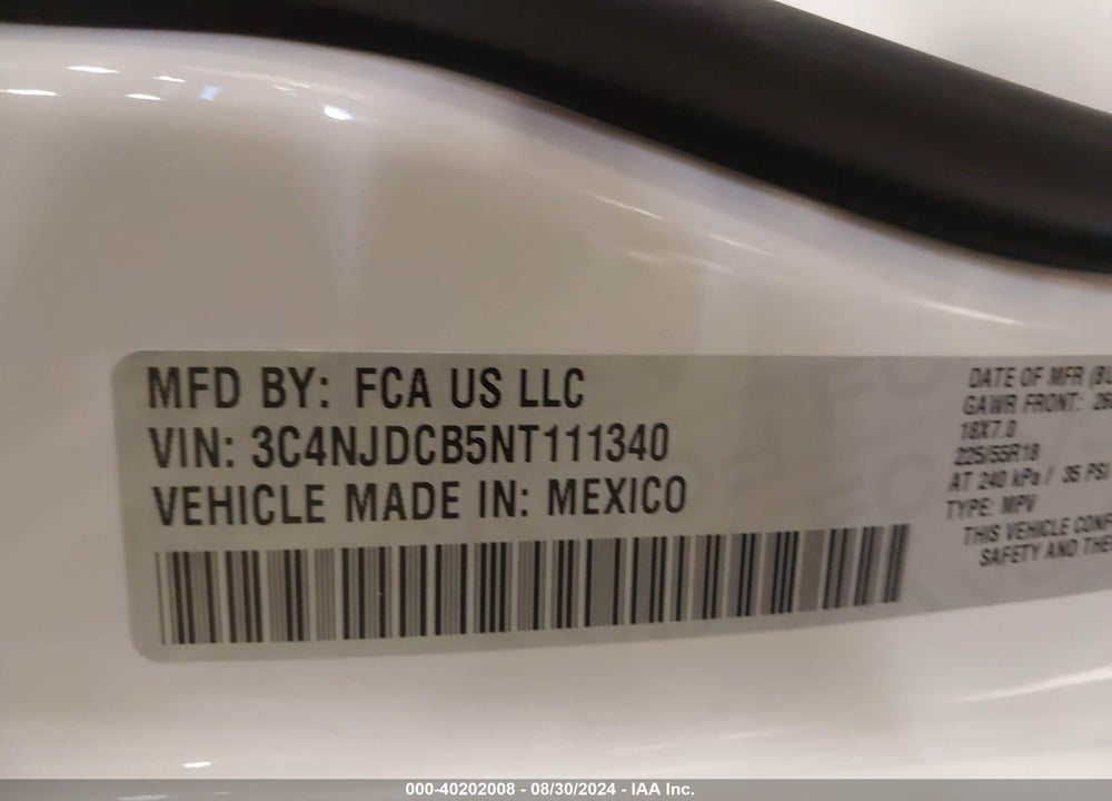 2022 JEEP COMPASS LIMITED 4X4 VIN: 3C4NJDCB5NT111340