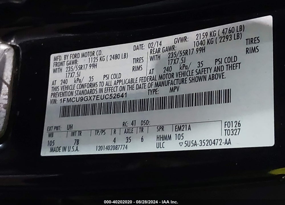 2014 FORD ESCAPE SE VIN: 1FMCU9GX7EUC52641