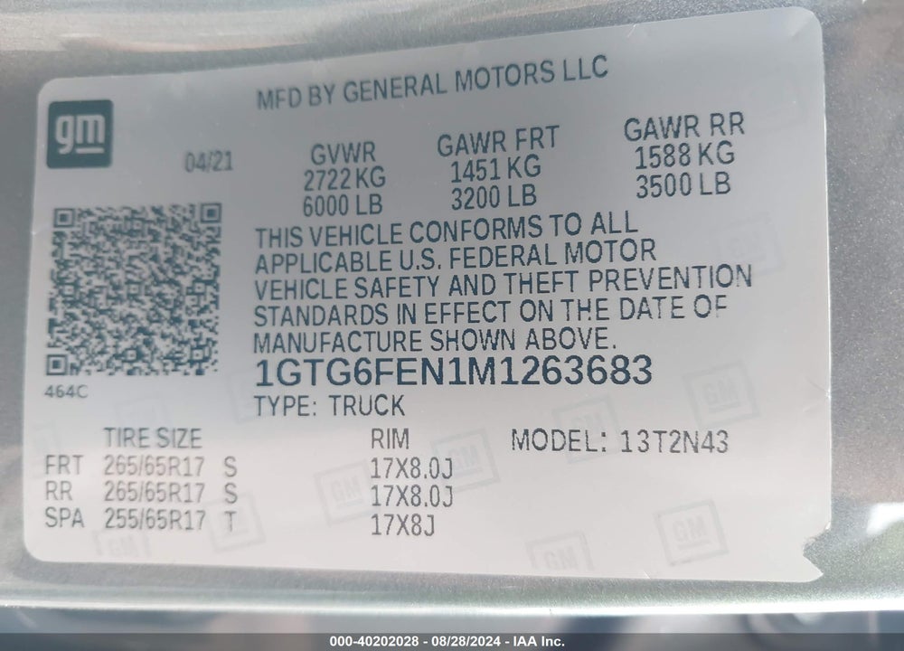 2021 GMC CANYON 4WD SHORT BOX AT4 - CLOTH VIN: 1GTG6FEN1M1263683