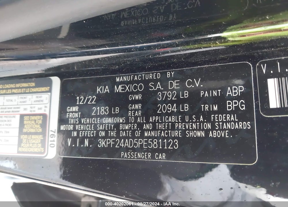 2023 KIA FORTE LXS VIN: 3KPF24AD5PE581123