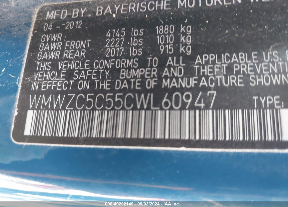 2012 MINI COOPER S COUNTRYMAN VIN: WMWZC5C55CWL60947