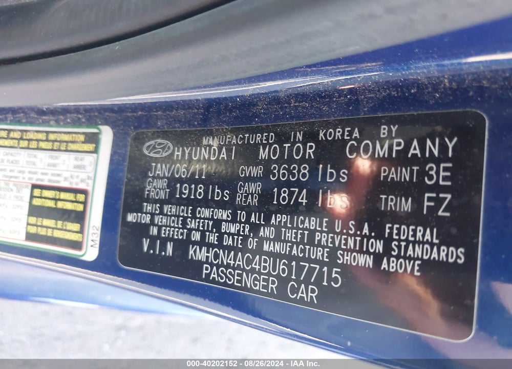 2011 HYUNDAI ACCENT GLS VIN: KMHCN4AC4BU617715