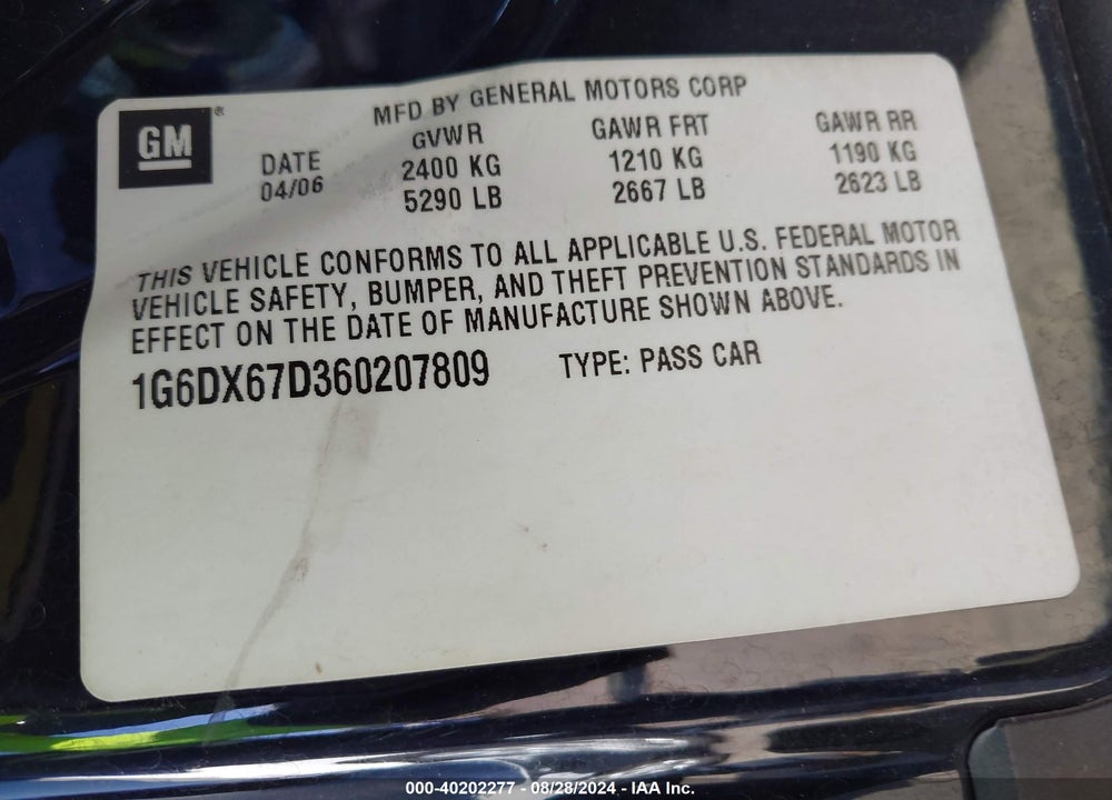 2006 CADILLAC STS-V VIN: 1G6DX67D360207809