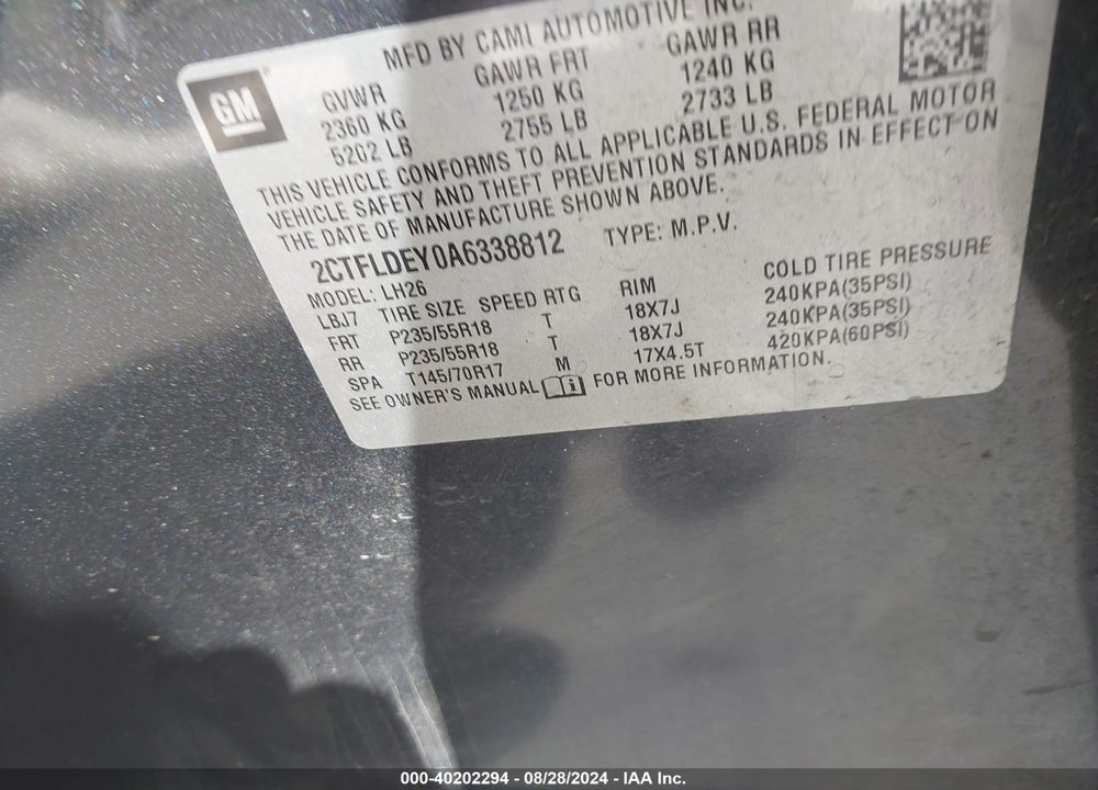 2010 GMC TERRAIN SLE-2 VIN: 2CTFLDEY0A6338812