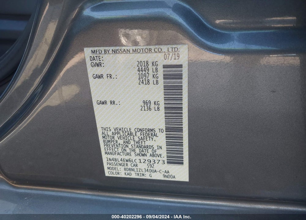 2020 NISSAN ALTIMA SL INTELLIGENT AWD VIN: 1N4BL4EW6LC129373