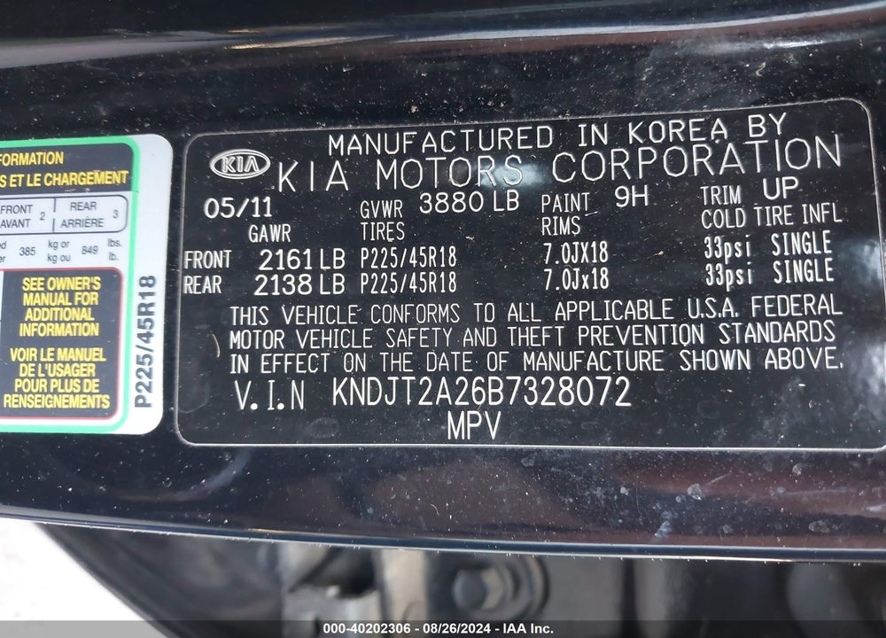 2011 KIA SOUL VIN: KNDJT2A26B7328072