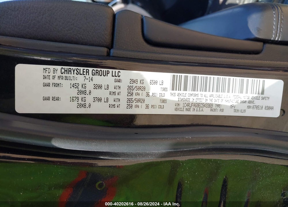2014 JEEP GRAND CHEROKEE ALTITUDE VIN: 1C4RJFAG9EC543369