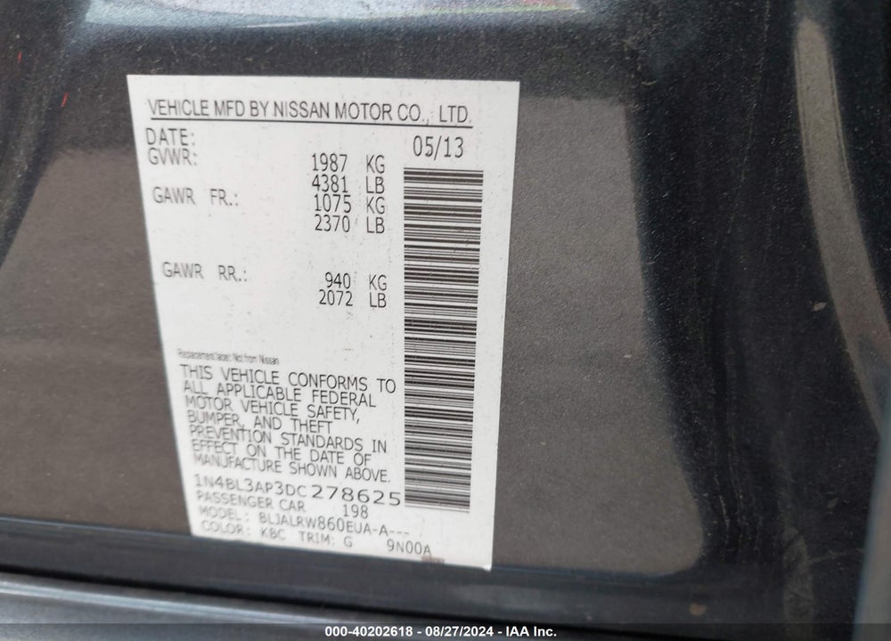 2013 NISSAN ALTIMA 3.5 S VIN: 1N4BL3AP3DC278625