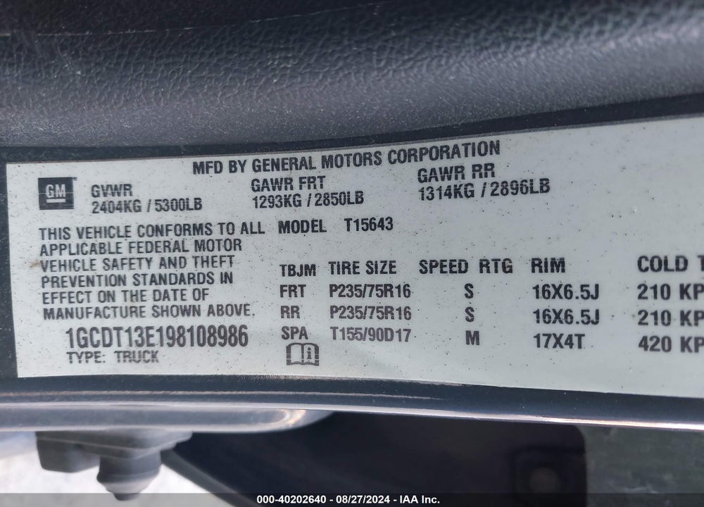 2009 CHEVROLET COLORADO LT VIN: 1GCDT13E198108986