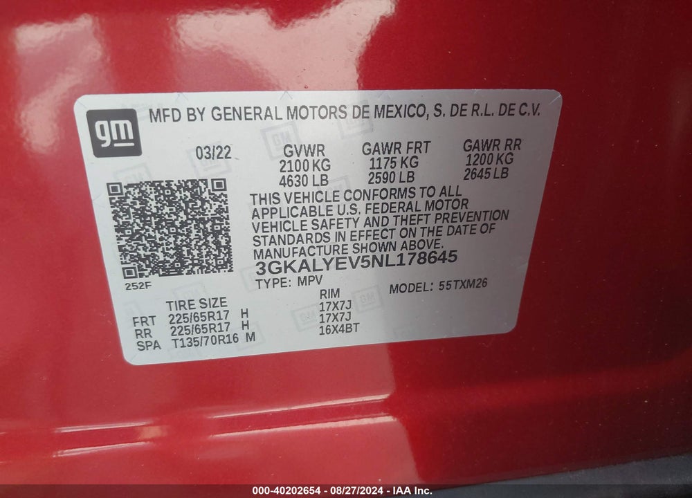 2022 GMC TERRAIN AWD AT4 VIN: 3GKALYEV5NL178645