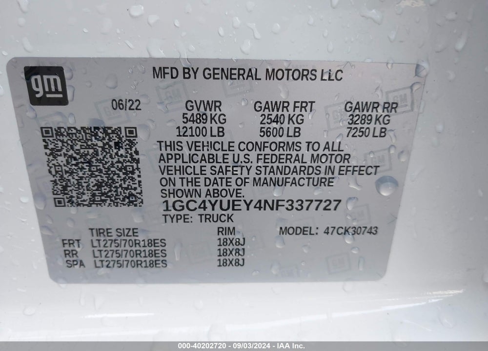 2022 CHEVROLET SILVERADO 3500HD 4WD  STANDARD BED LTZ VIN: 1GC4YUEY4NF337727
