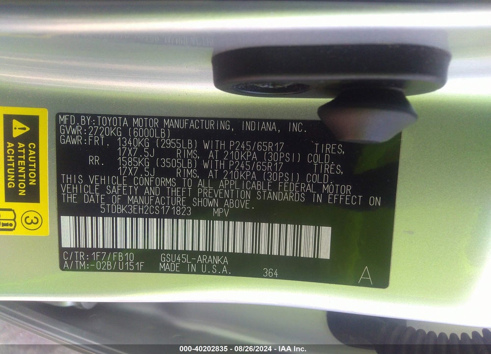 2012 TOYOTA HIGHLANDER BASE V6 VIN: 5TDBK3EH2CS171823