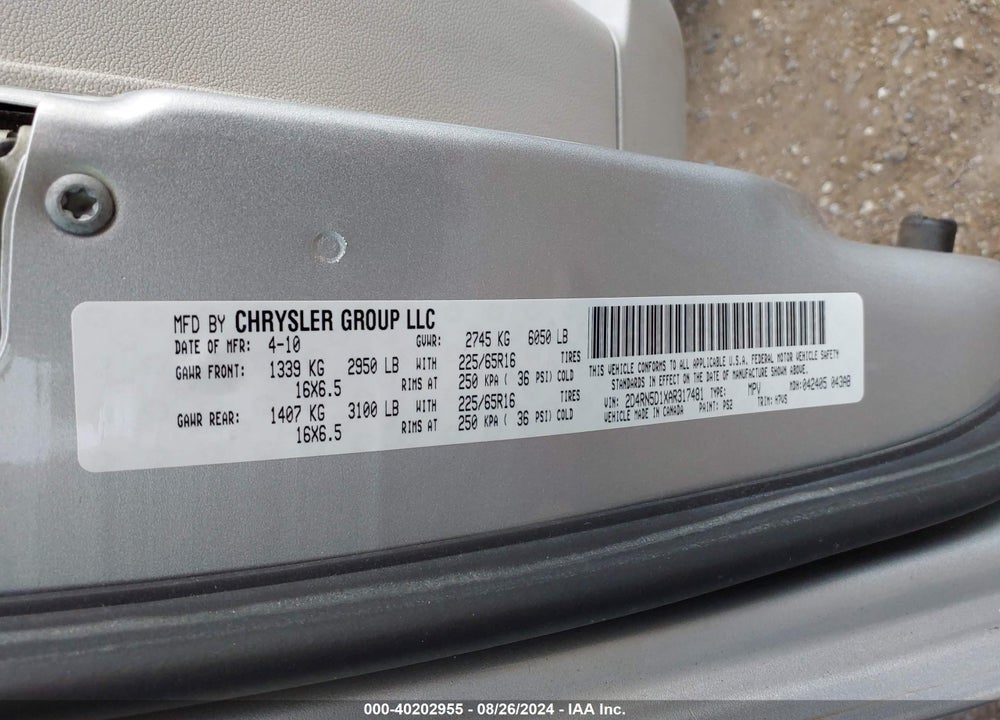 2010 DODGE GRAND CARAVAN SXT VIN: 2D4RN5D1XAR317481