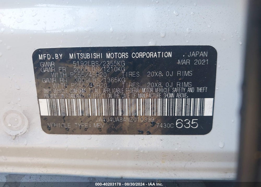 2022 MITSUBISHI OUTLANDER BLACK EDITION S-AWC/SE 2.5 S-AWC/SE LAUNCH EDITION S-AWC VIN: JA4J4UA84NZ010399