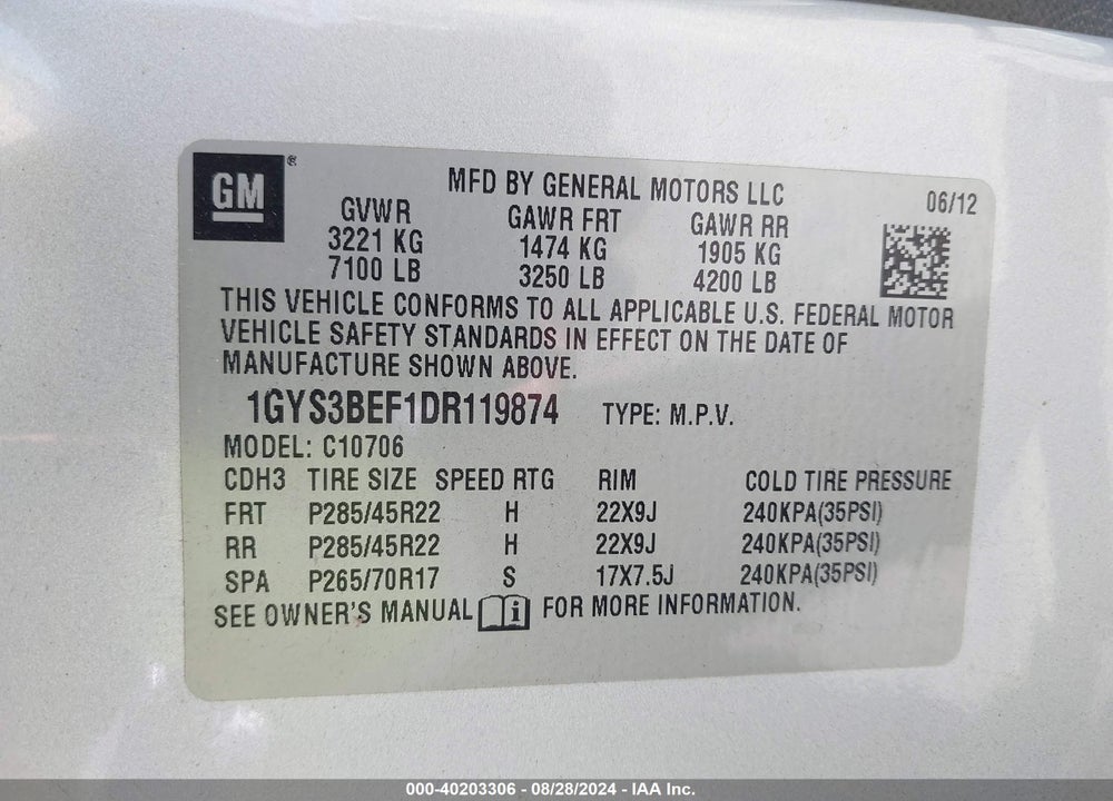 2013 CADILLAC ESCALADE LUXURY VIN: 1GYS3BEF1DR119874