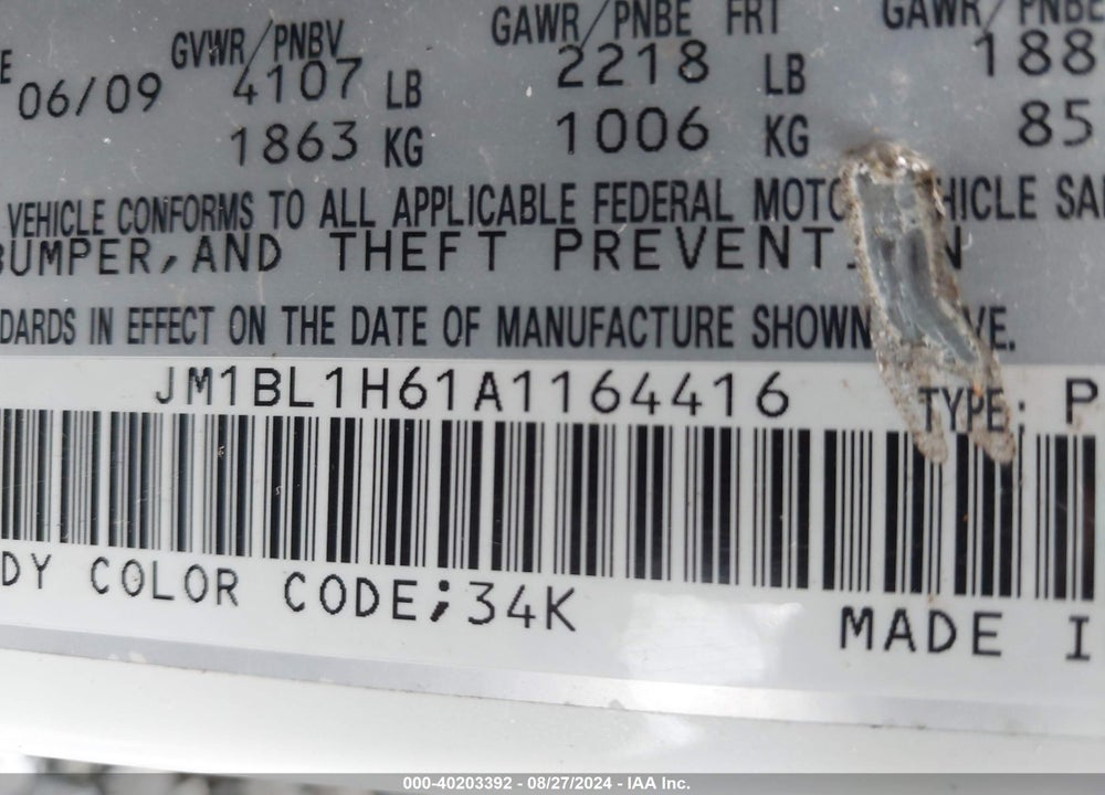 2010 MAZDA 3 S SPORT VIN: JM1BL1H61A1164416