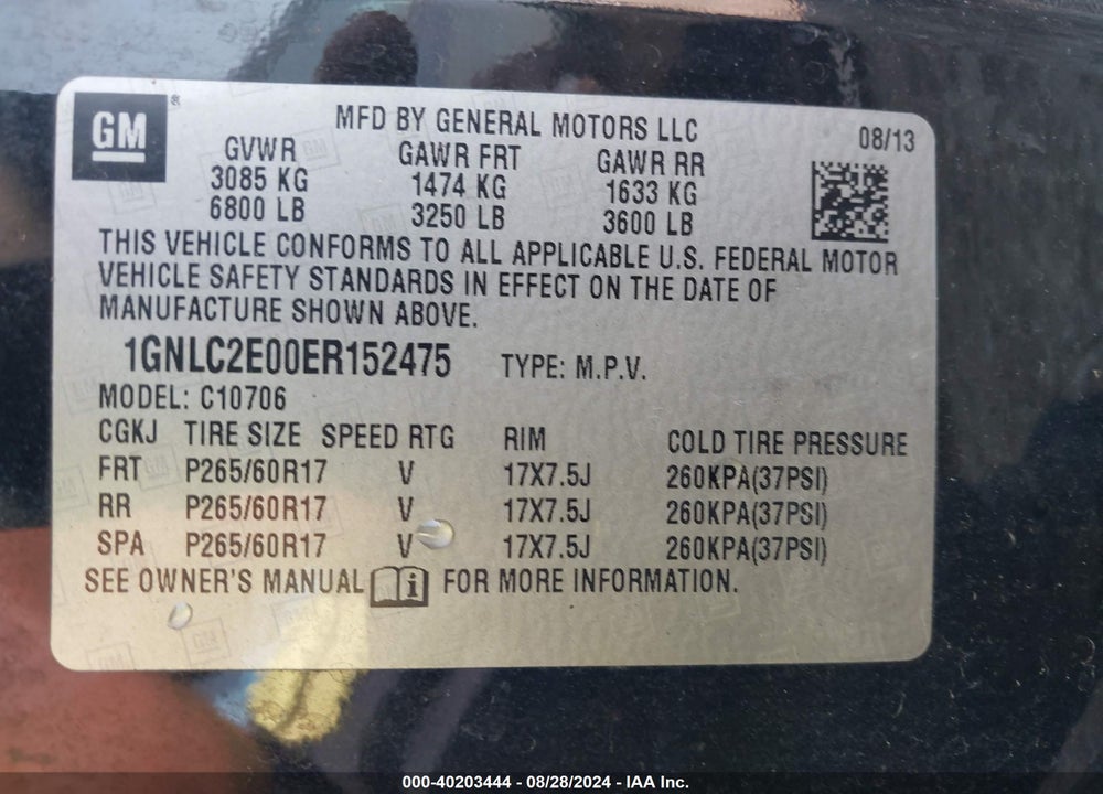 2014 CHEVROLET TAHOE COMMERCIAL FLEET VIN: 1GNLC2E00ER152475