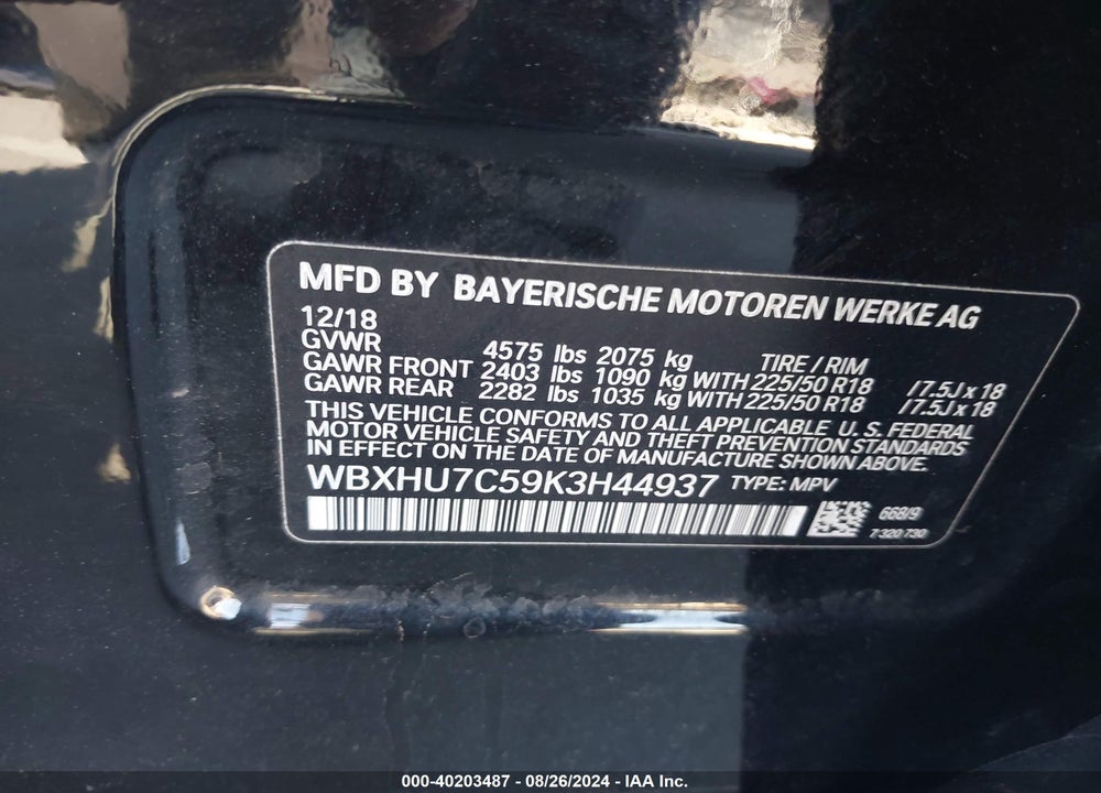 2019 BMW X1 SDRIVE28I VIN: WBXHU7C59K3H44937