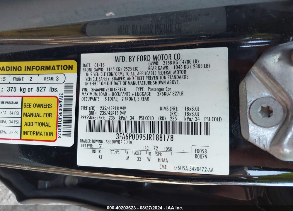 2018 FORD FUSION TITANIUM VIN: 3FA6P0D95JR188178