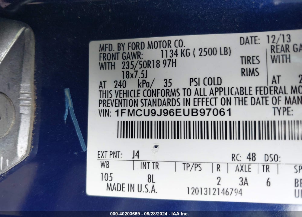 2014 FORD ESCAPE TITANIUM VIN: 1FMCU9J96EUB97061
