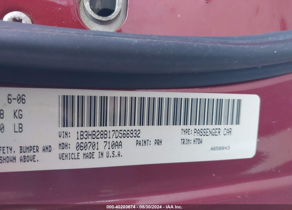 2007 DODGE CALIBER VIN: 1B3HB28B17D566932