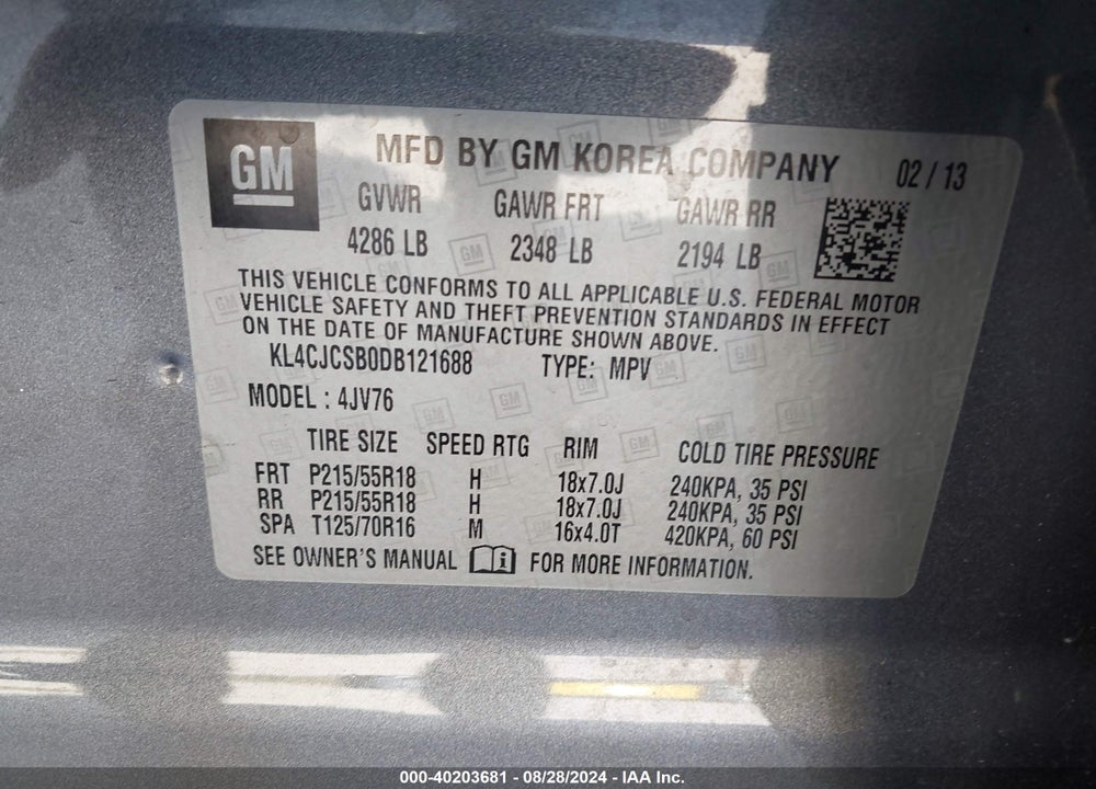 2013 BUICK ENCORE LEATHER VIN: KL4CJCSB0DB121688