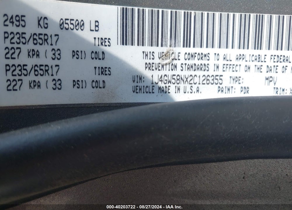 2002 JEEP GRAND CHEROKEE LIMITED VIN: 1J4GW58NX2C126355