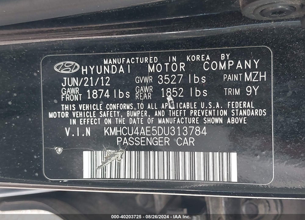 2013 HYUNDAI ACCENT GLS VIN: KMHCU4AE5DU313784