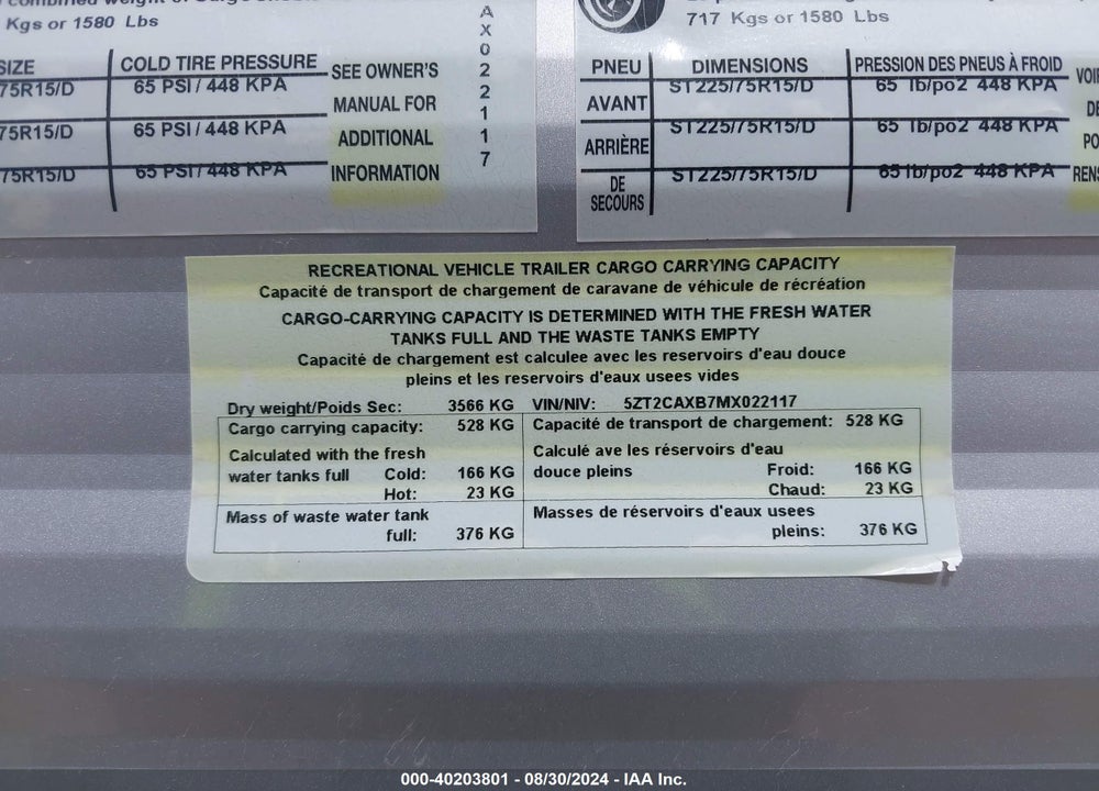 2021 COACHMEN CATALINA VIN: 5ZT2CAXB7MX022117