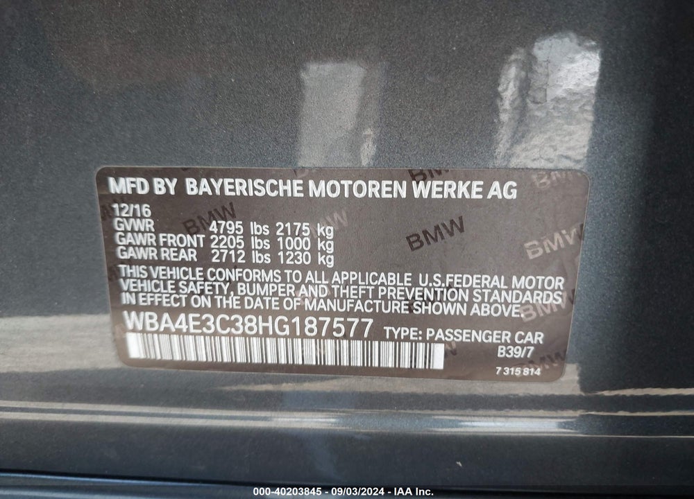 2017 BMW 440I GRAN COUPE VIN: WBA4E3C38HG187577